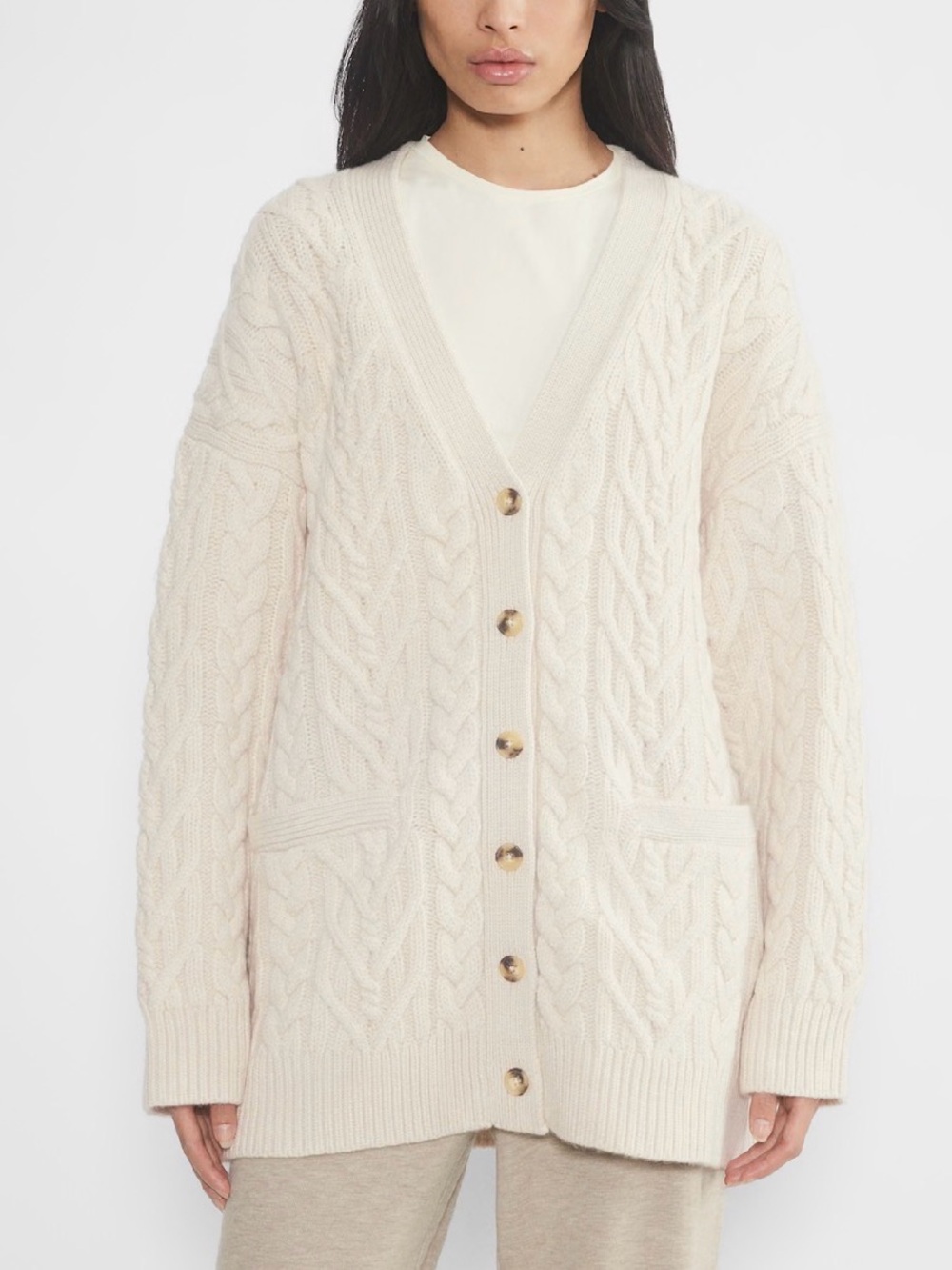 Aritzia The Group Untether Merino Wool Cardigan Cable Knit Relaxed Fit Ivory sz3